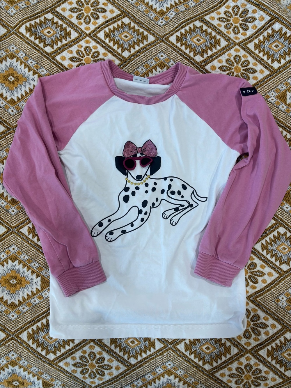 Polarn O. Pyret Glam Dalmatian Raglan Top | Pink/White | Size 5-6Y (116)